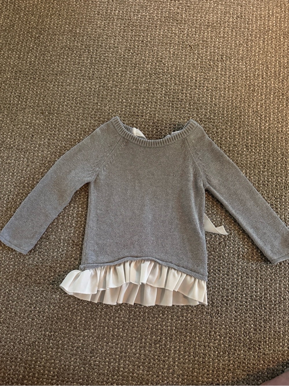 Jamie Kay Gray Knit Top with White Ruffle Hem